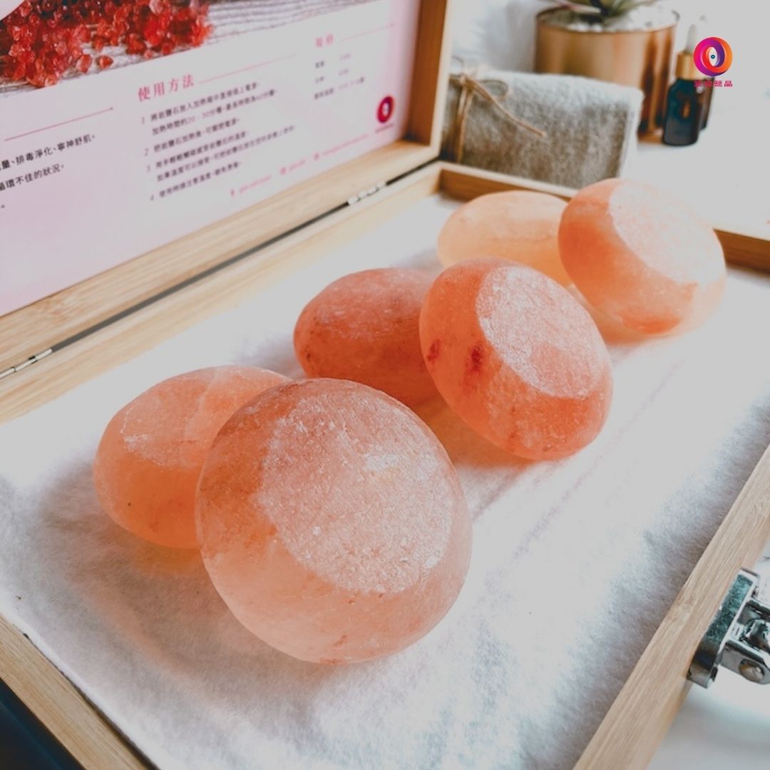 鹽晶按摩石與加熱箱組合商品展示