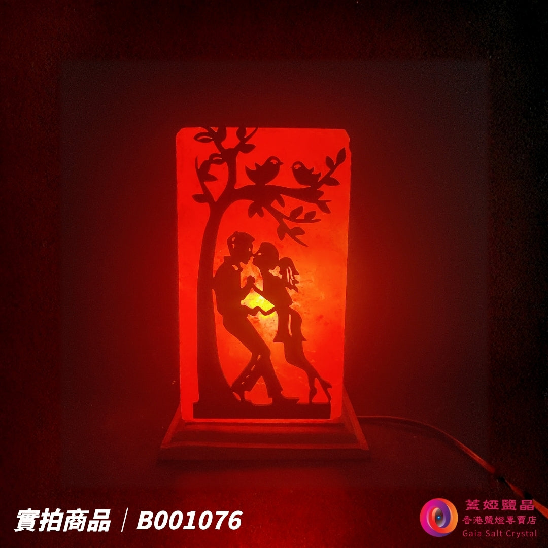 蓋婭鹽晶 玫瑰鹽情侶造型鹽燈 B001076，正面點燈