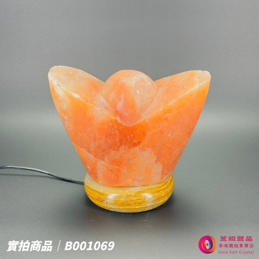 蓋婭鹽晶 紅晶鹽金元寶造型鹽燈 B001069，正面未點燈