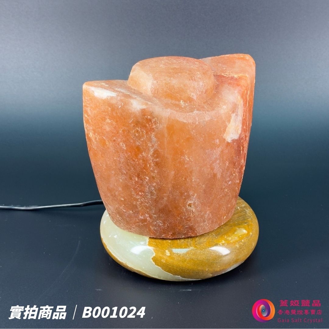 蓋婭鹽晶 紅晶鹽金元寶造型鹽燈 B001024，側面未點燈