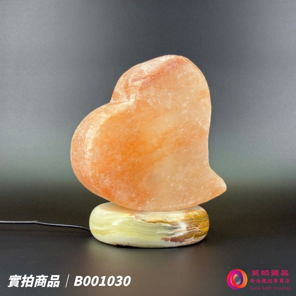 蓋婭鹽晶 玫瑰鹽愛心造型鹽燈 B001030，側面未點燈