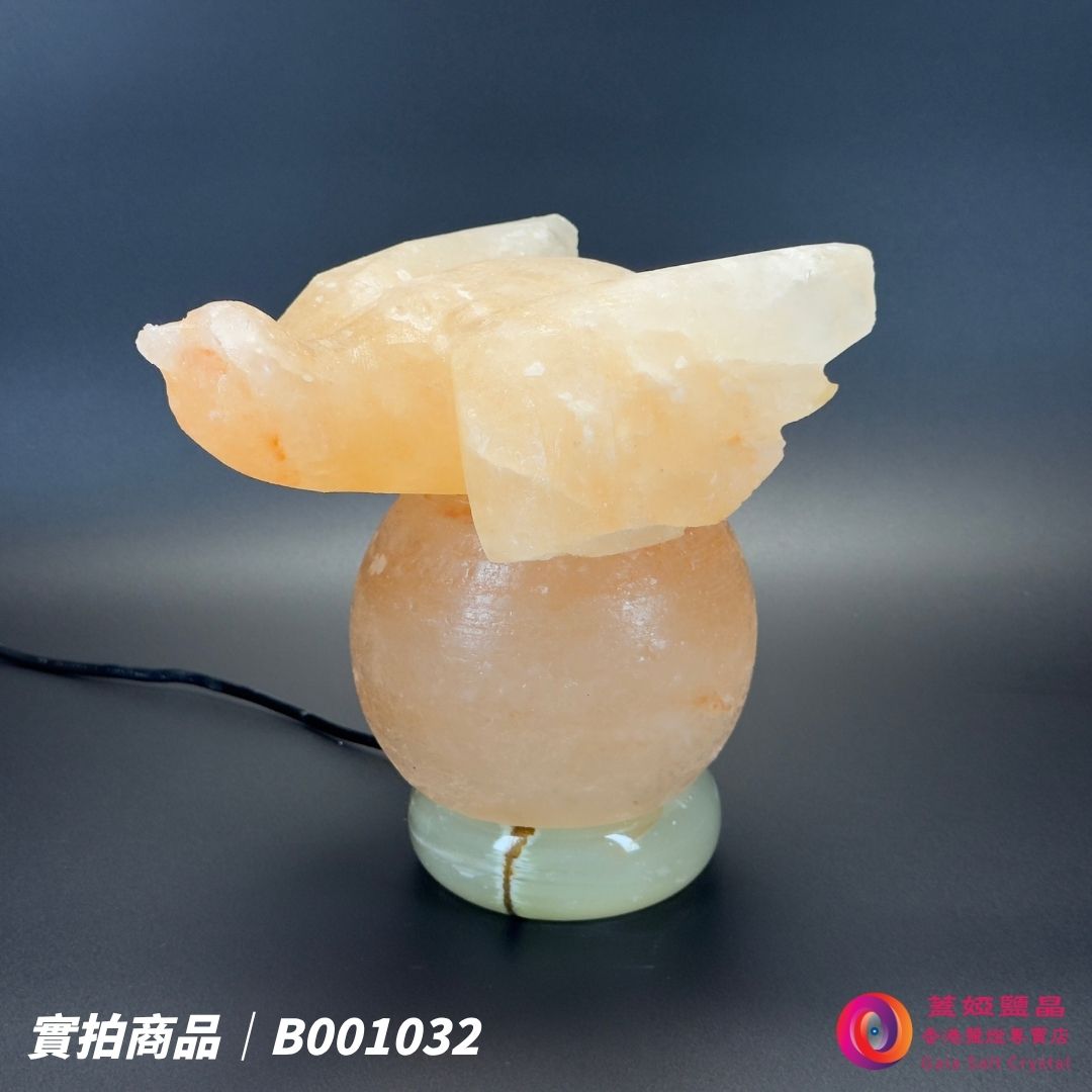 蓋婭鹽晶 玫瑰鹽展翅高飛造型鹽燈 B001032，正面未點燈