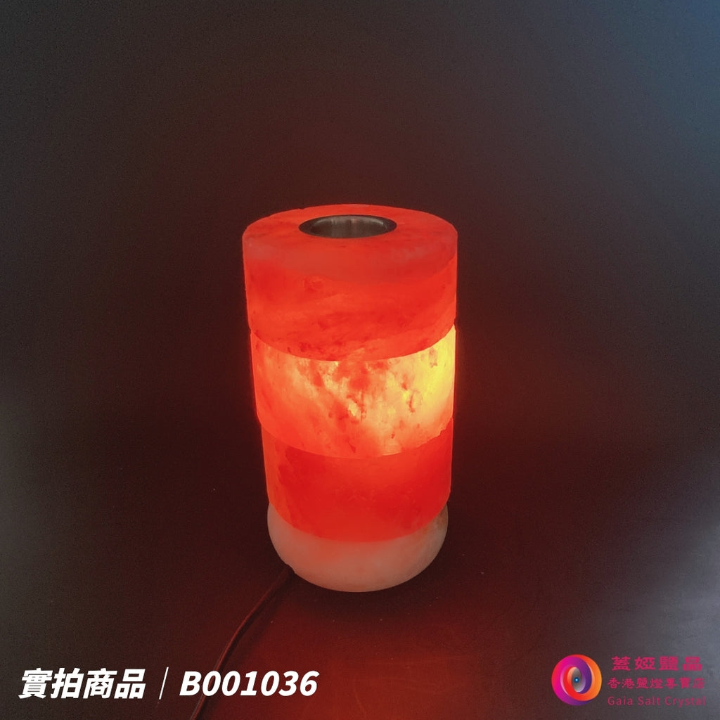 蓋婭鹽晶 玫瑰鹽3層造型精油鹽燈 B001036，正面點燈