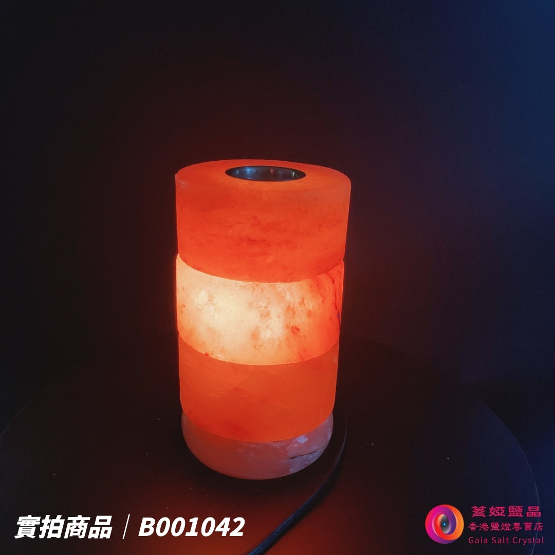 蓋婭鹽晶 玫瑰鹽3層造型精油鹽燈 B001042，正面點燈