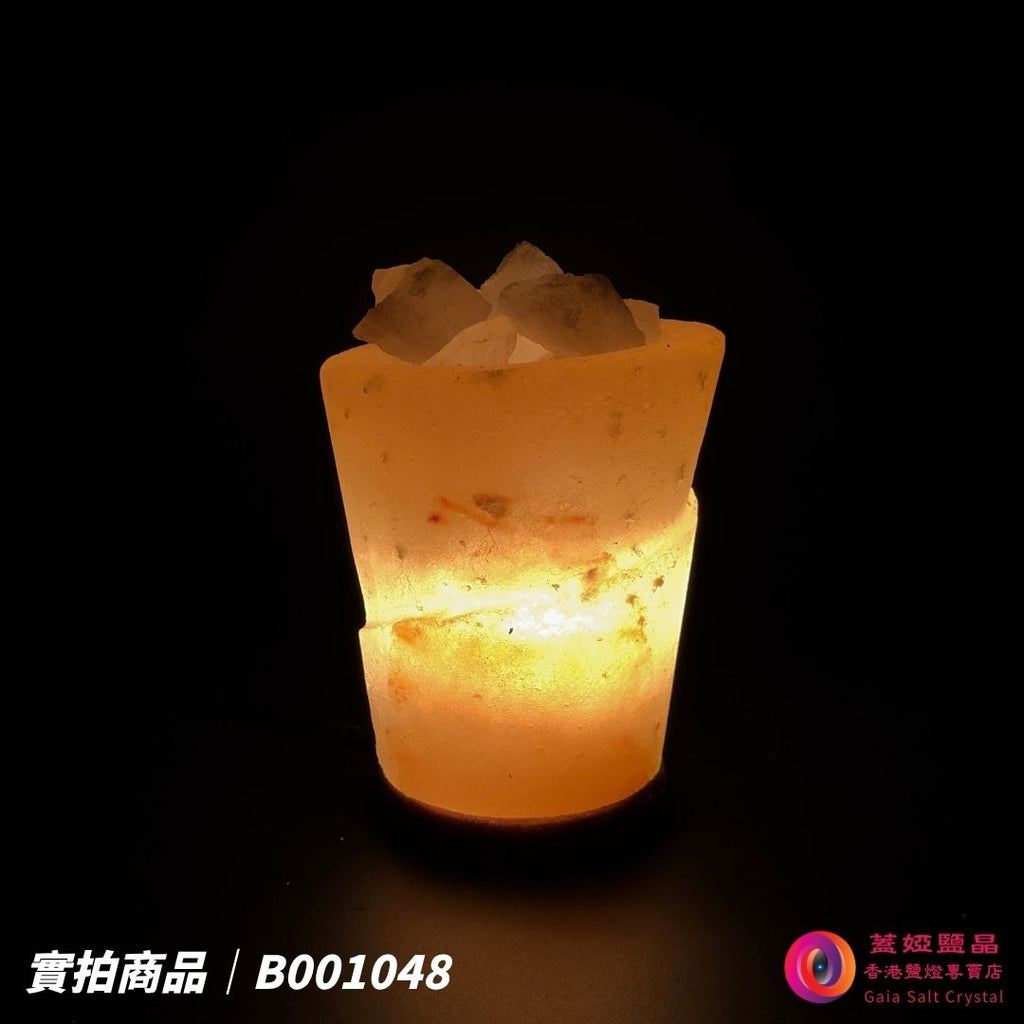 蓋婭鹽晶 玫瑰鹽火把造型鹽燈 B001048，正面點燈