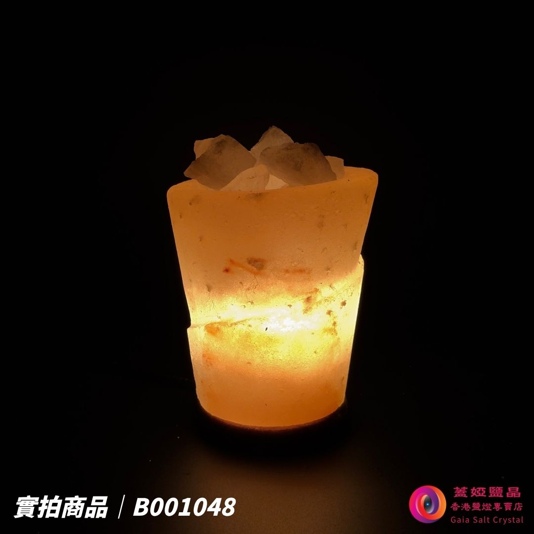 蓋婭鹽晶 玫瑰鹽火把造型鹽燈 B001048，正面點燈