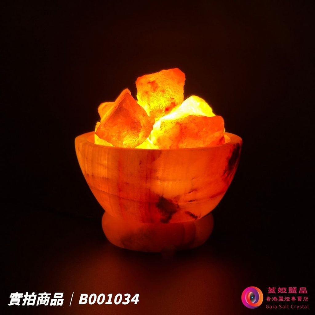 蓋婭鹽晶 玫瑰鹽聚寶盤造型鹽燈 B001034，正面點燈