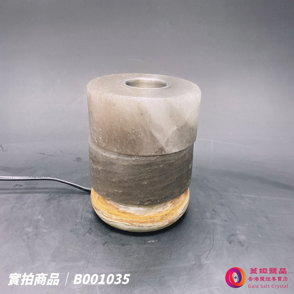 蓋婭鹽晶 灰藍鹽2層造型精油鹽燈 B001035（SPIN220128），正面未點燈