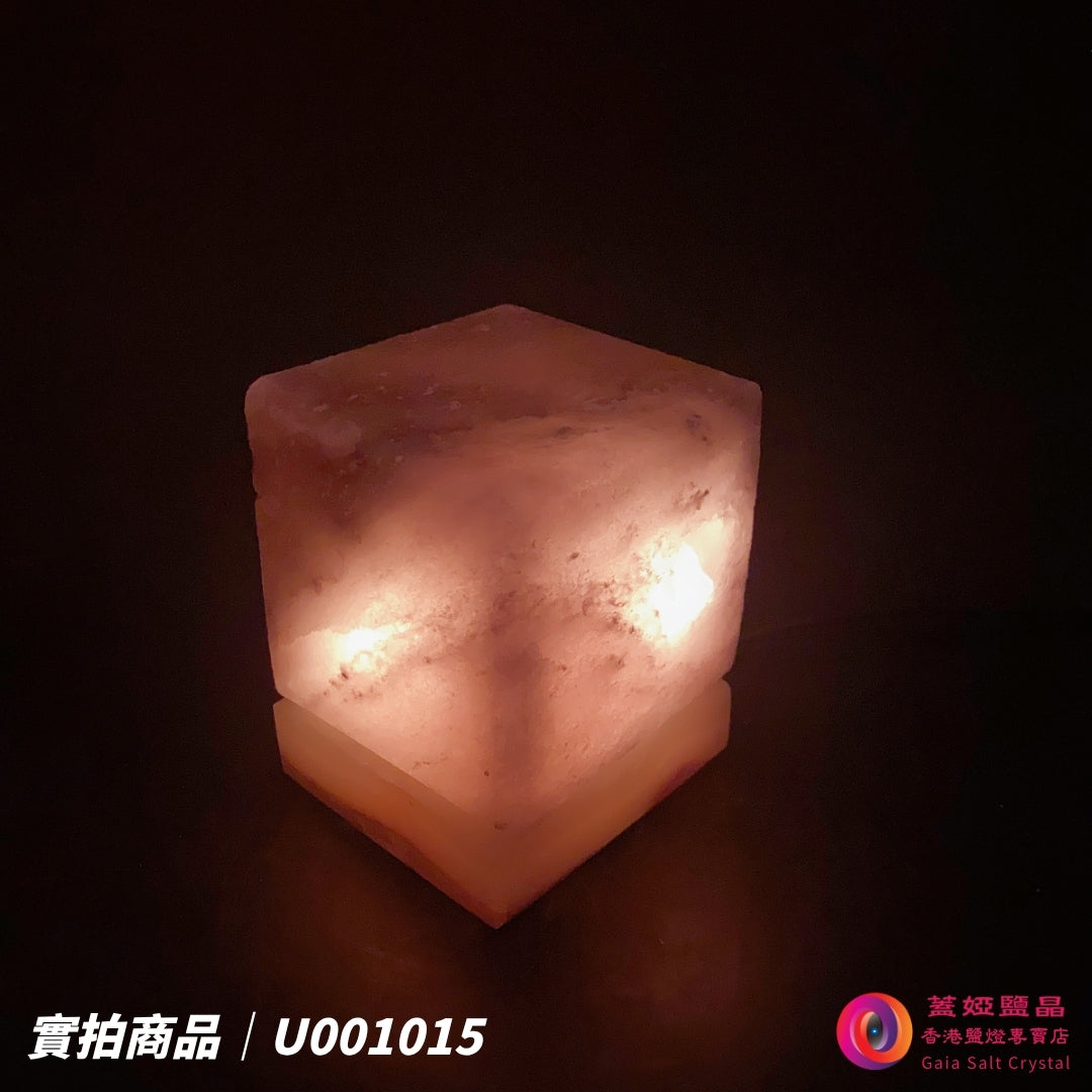 蓋婭鹽晶 灰藍鹽四方玉璽 USB 鹽燈 U001015，正面點燈