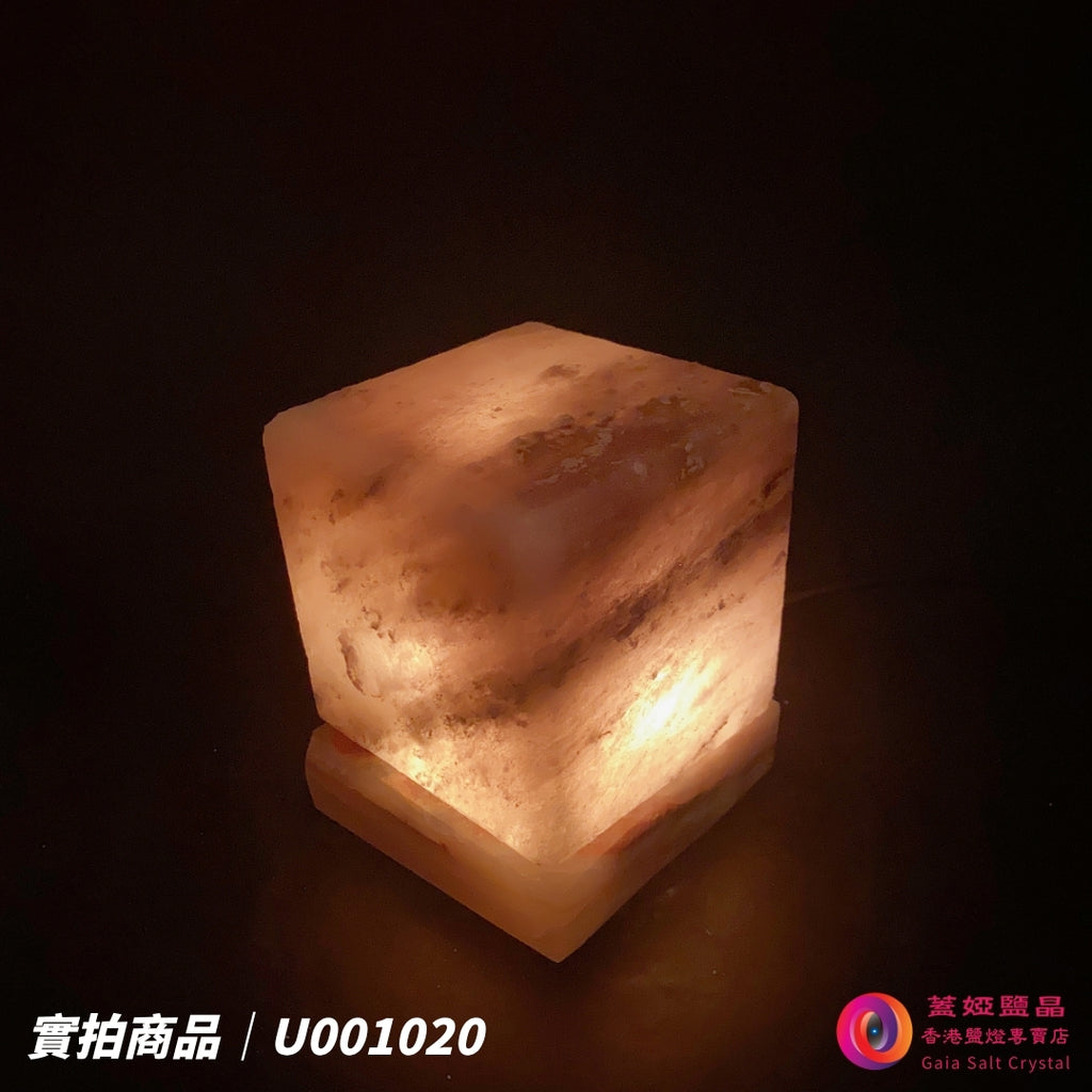 蓋婭鹽晶 灰藍鹽四方玉璽 USB 鹽燈 U001020，正面點燈
